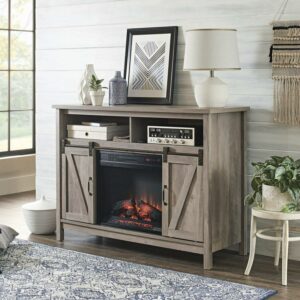 Better Homes & Gardens Modern Farmhouse Fireplace TV Stand for TVs up to 50", Rustic Gray Finish