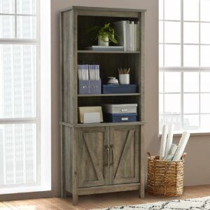 Better Homes & Gardens Modern Farmhouse Bookcase with Doors, Gray Finish