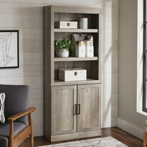 Better Homes & Gardens Glendale 5 Shelf Bookcase with Doors, Rustic Gray Finish