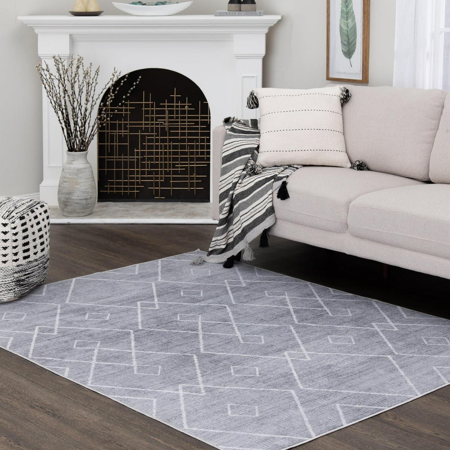 Better Homes & Gardens Diamond Machine Washable Indoor Area Rug, Gray, 5'x7' - Image 8