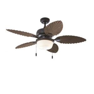 Better Homes & Gardens 52" Bronze Industrial Ceiling Fan, 5 Palm Leaf Blades, LED Light, Indoor/ Outdoor
