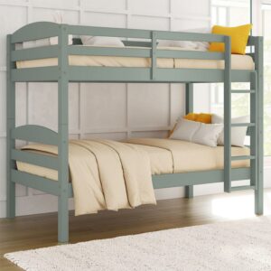 Better Homes & Gardens Leighton Kids Solid Wood Twin-over-Twin Convertible Bunk Bed with Ladder and Guardrails, Sage Green