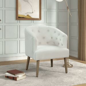 Better Homes & Gardens Barrel Accent Chair, Vanilla Dream Beige, Velvet Upholstery, Adult