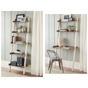 Better Homes and Gardens Bedford Leaning Desk and 2 5 Shelf Wide Leaning Bookcases, White