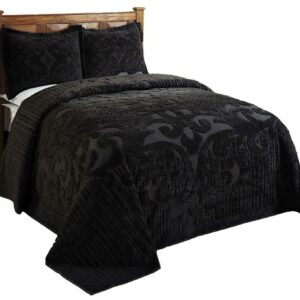 Better Trends Chenille Bedspread For Full/Double Size Bed 100% Cotton Lightweight Bedspread for all Season 96" x 110" Ashton Collection (Black)