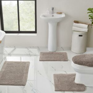 Better Trends 4 Piece Premium Bathroom Rug Set 100% Cotton Soft Tufted Bath Mat Water absorbent Reversible U shape Toilet Bath Rug for Bathroom, Shower and Bathtub Use, Beige - Edge Collection