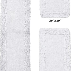 Better Trends 3 Piece Bathroom Rug Set 100% Cotton, Extra Soft, Water Absorbent & Non Slip Bath Mat, Ruffle Border, (White) Shaggy Border Collection