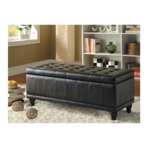 Bi Cast Vinyl Lift Up Storage Bench With a Tufted Seat, Dark Brown- Saltoro Sherpi