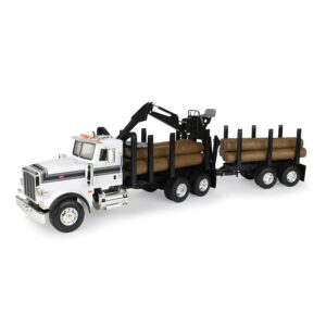 Big Farm Peterbilt Model 367 Logging Truck Toy with PUP Trailer & 10 Logs, Ages 3+