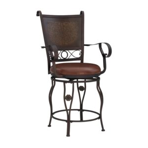 Powell Big & Tall Copper Stamped Back Counter Stool with Arms, Bronze with Brown Fabric, Includes 1 Stool