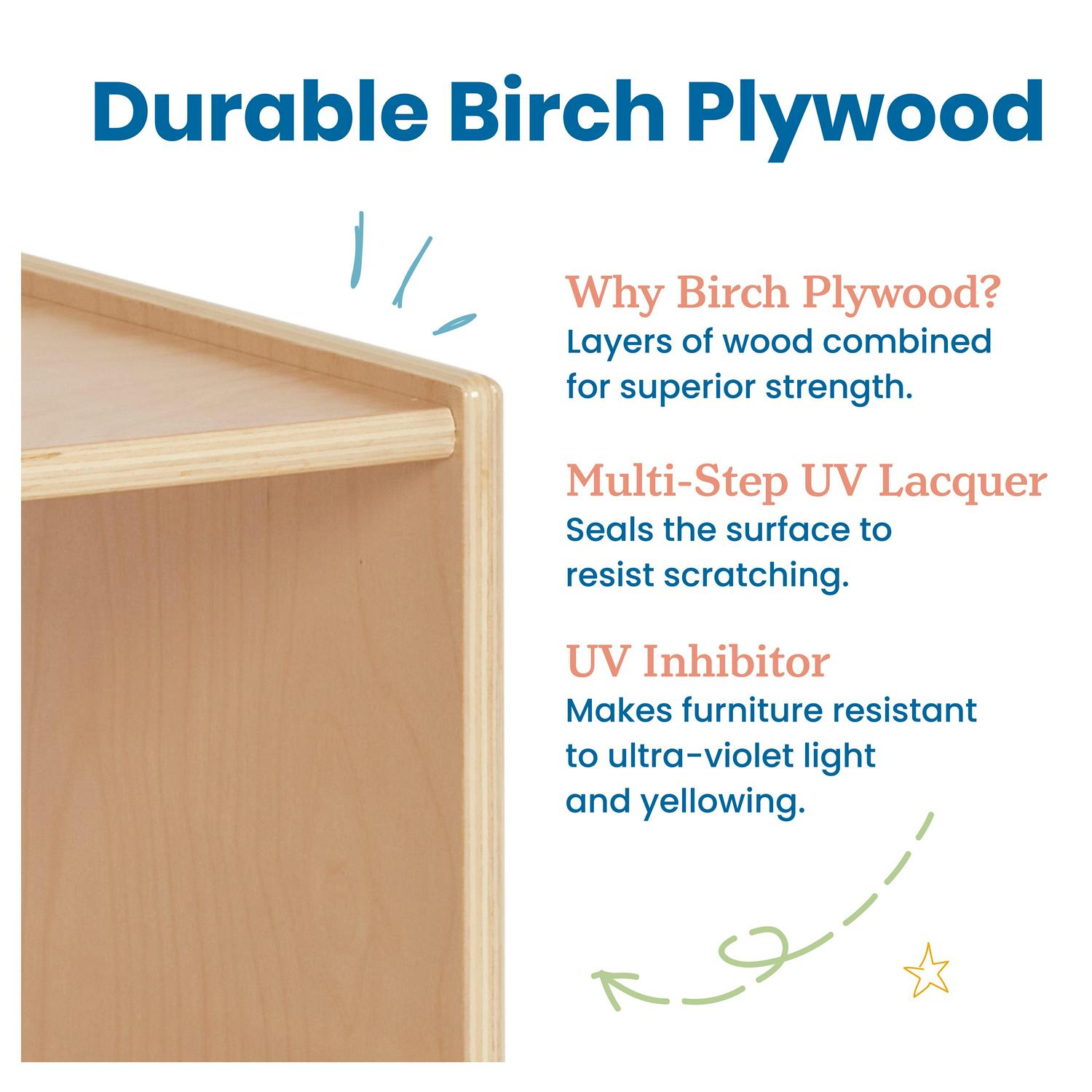 ECR4Kids 25 Cubby Mobile Tray Storage Cabinet, 5x5, Natural - Image 4