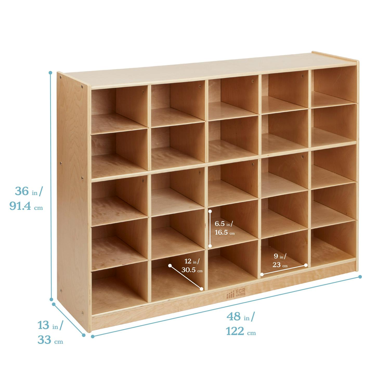 ECR4Kids 25 Cubby Mobile Tray Storage Cabinet, 5x5, Natural - Image 2