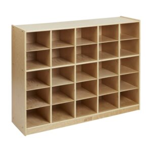 ECR4Kids 25 Cubby Mobile Tray Storage Cabinet, 5x5, Natural