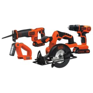 BLACK+DECKER 20V MAX* Lithium Ion 4 Tool Combo Kit: Drill/Driver, Circular Saw, Reciprocating Saw and Work Light, (BD4KITCDCRL)