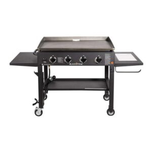 Blackstone 1554 Cooking 4 Burner Flat Top Gas Grill Propane Fuelled Restaurant Grade Professional Outdoor Griddle Station with Side Shelf, 36 Inches, Black