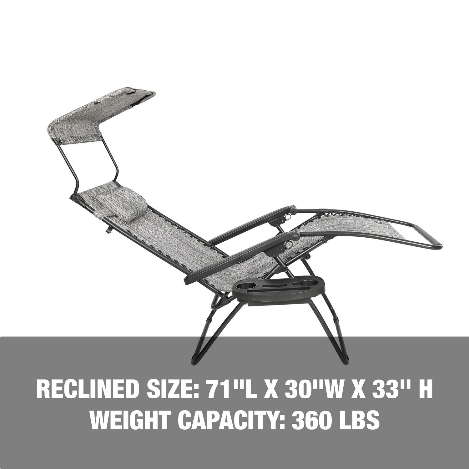 Bliss Hammocks 30" Wide Zero Gravity Chair W/ Canopy, Pillow, & Drink Tray - Platinum - Image 4