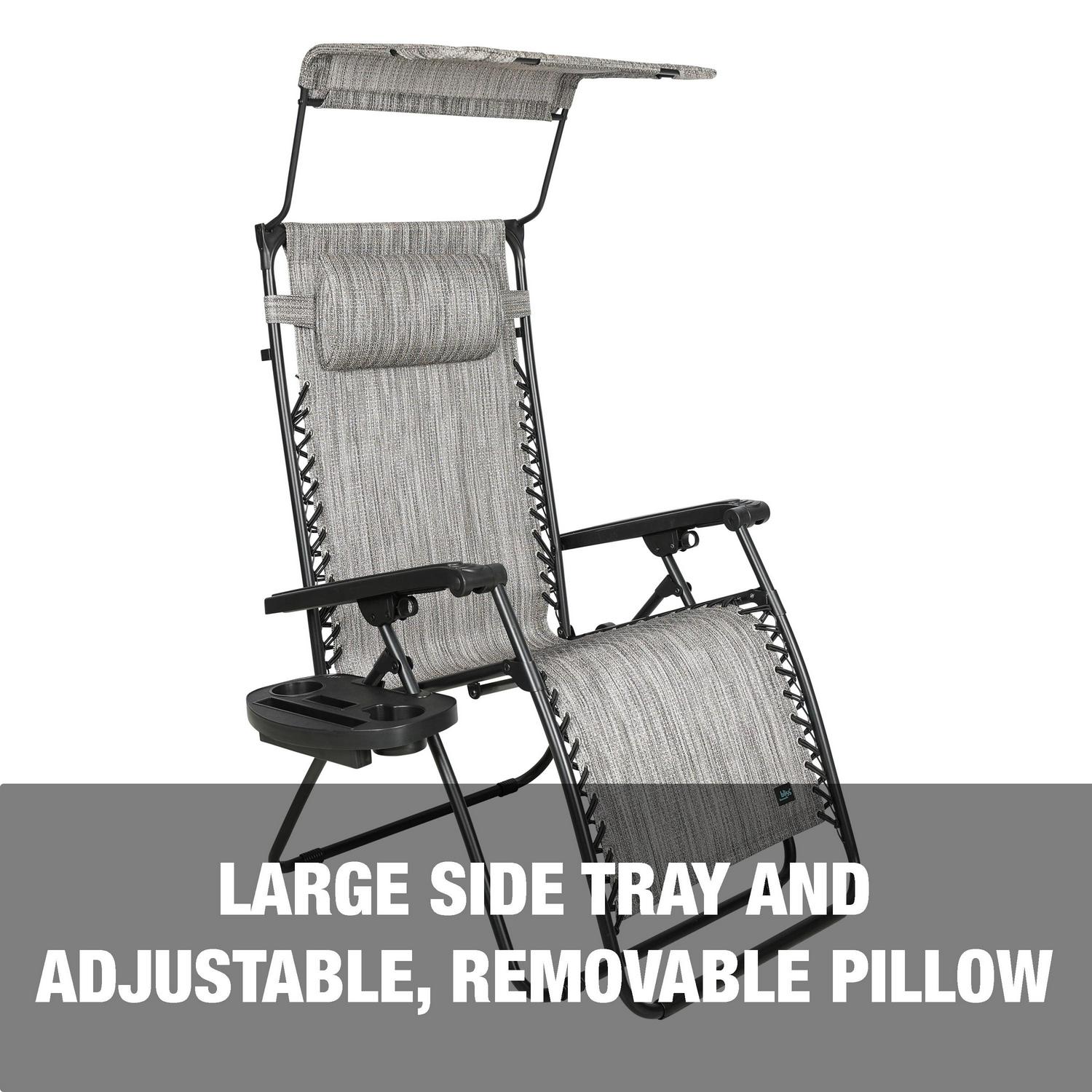 Bliss Hammocks 30" Wide Zero Gravity Chair W/ Canopy, Pillow, & Drink Tray - Platinum - Image 3