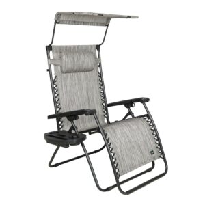 Bliss Hammocks 30" Wide Zero Gravity Chair W/ Canopy, Pillow, & Drink Tray - Platinum