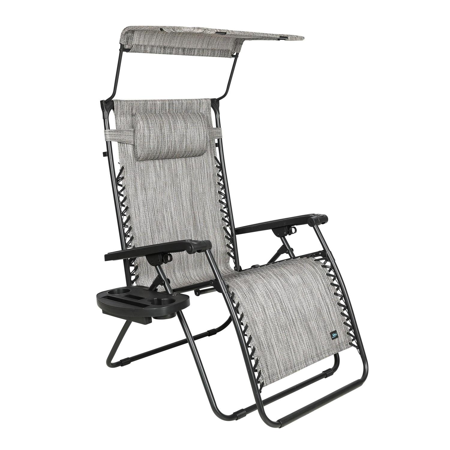 Bliss Hammocks 30" Wide Zero Gravity Chair W/ Canopy, Pillow, & Drink Tray - Platinum