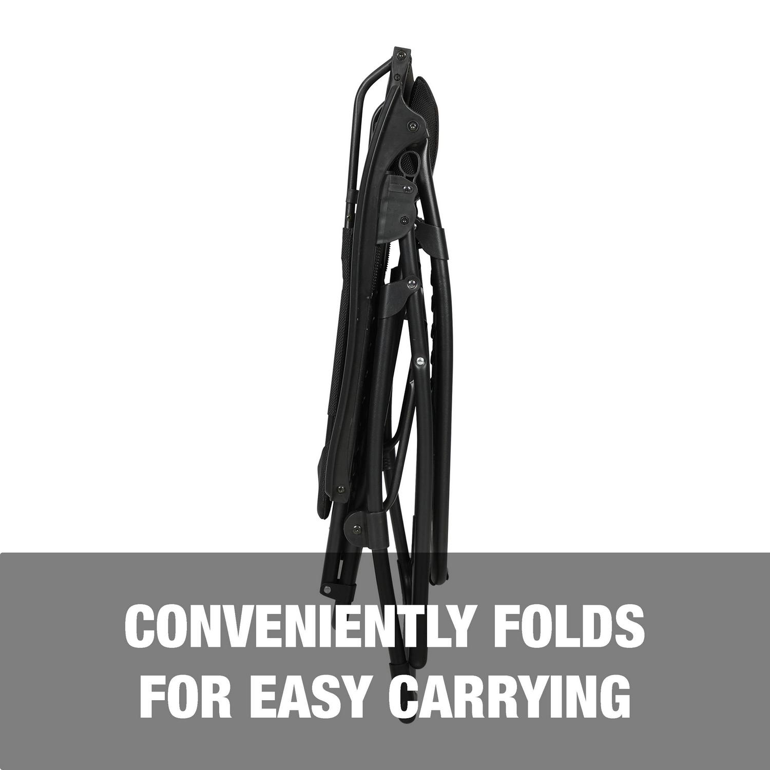 Bliss Hammocks Set of 2 Gravity Free Chairs W/ Canopy, Drink Tray, and Pillow, 26-in. Wide, Weather & Rust Resistant, 300 lb. Capacity (Black) - Image 13