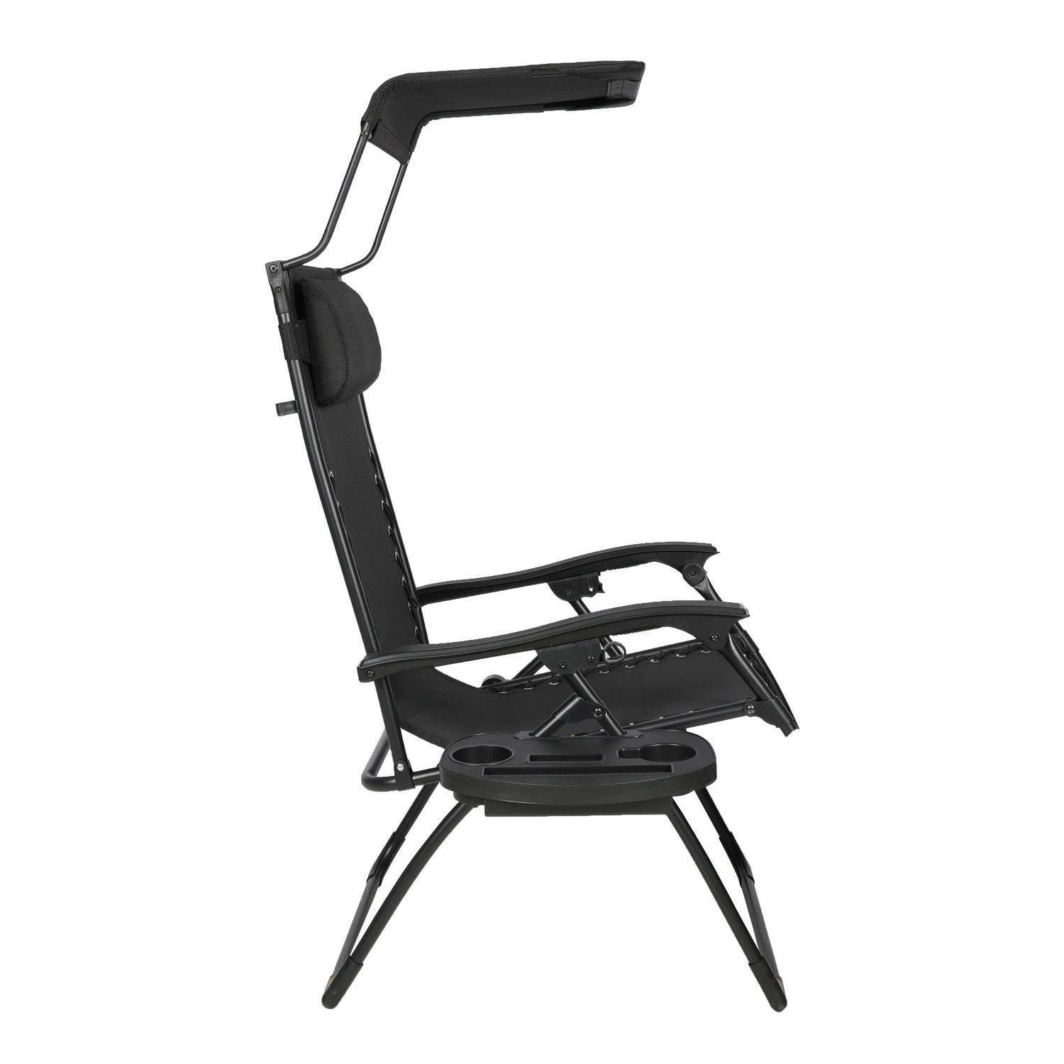 Bliss Hammocks Set of 2 Gravity Free Chairs W/ Canopy, Drink Tray, and Pillow, 26-in. Wide, Weather & Rust Resistant, 300 lb. Capacity (Black) - Image 5