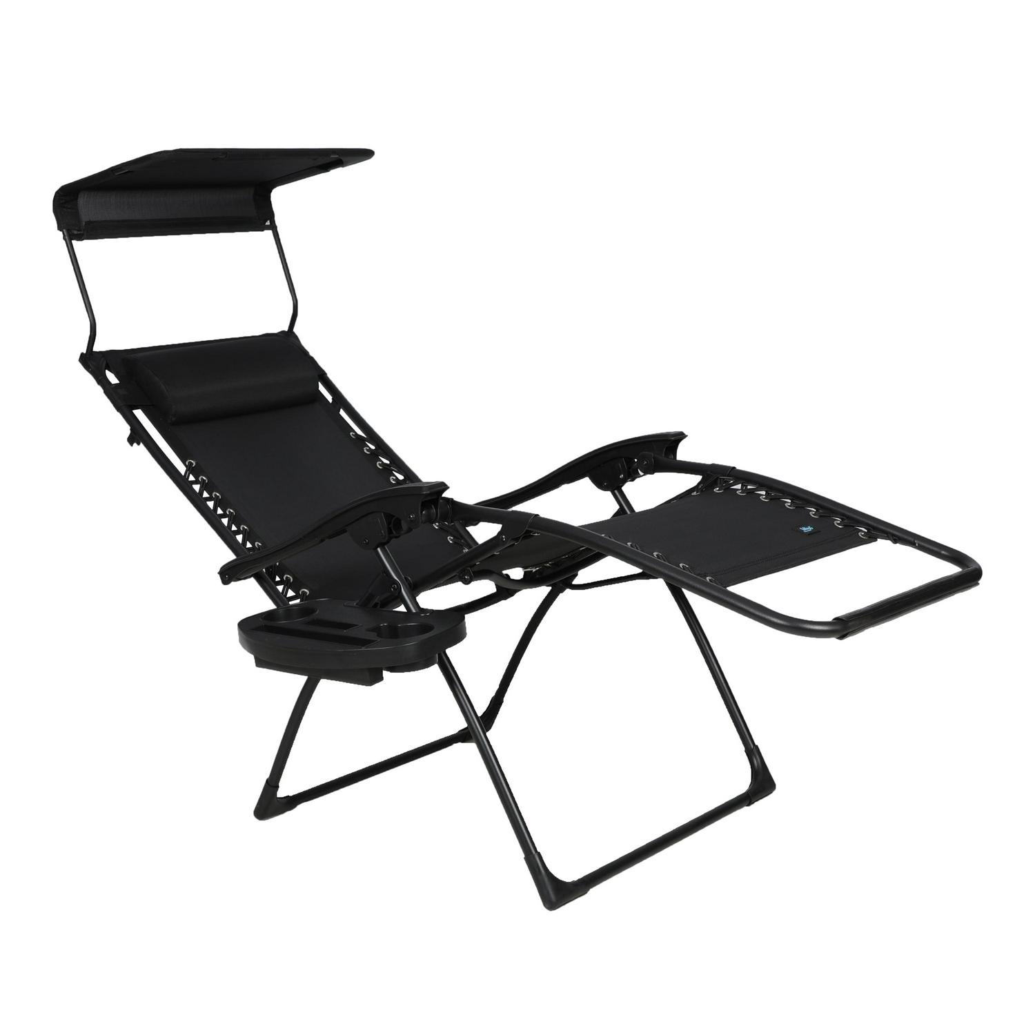 Bliss Hammocks Set of 2 Gravity Free Chairs W/ Canopy, Drink Tray, and Pillow, 26-in. Wide, Weather & Rust Resistant, 300 lb. Capacity (Black) - Image 4