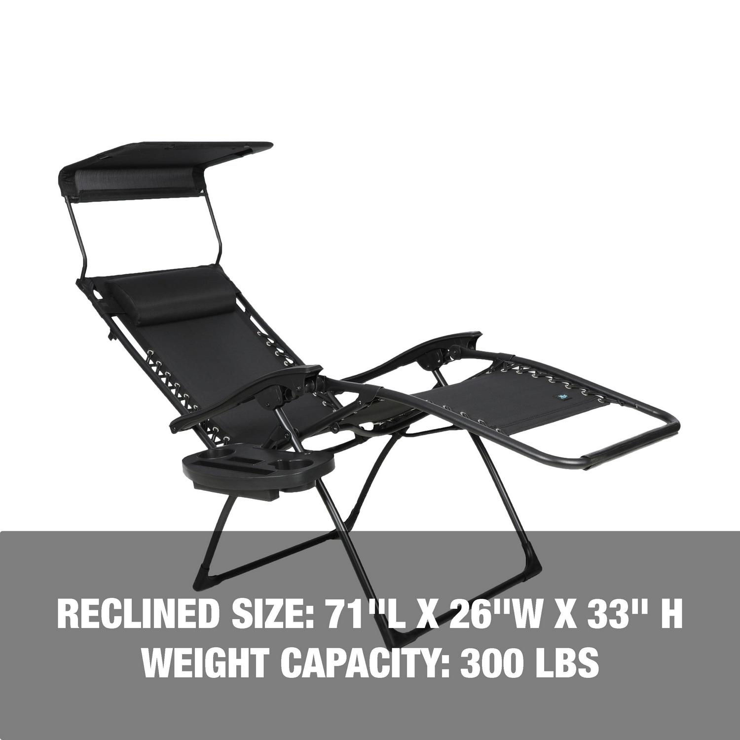 Bliss Hammocks Set of 2 Gravity Free Chairs W/ Canopy, Drink Tray, and Pillow, 26-in. Wide, Weather & Rust Resistant, 300 lb. Capacity (Black) - Image 12