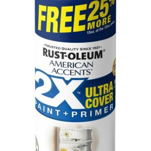 Blossom White, Rust-Oleum American Accents 2X Ultra Cover Satin Spray Paint 25% More Bonus Can, 15 oz