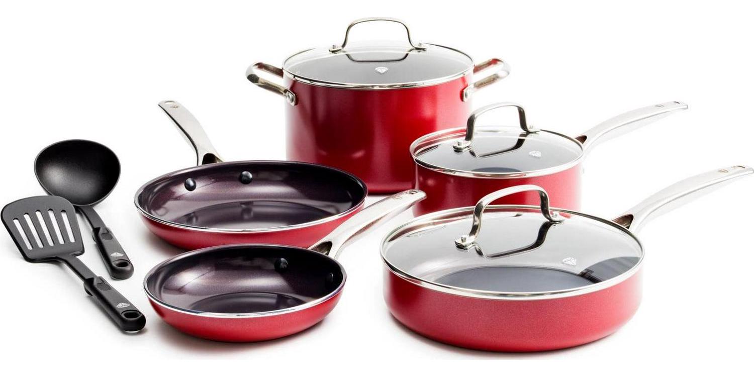 Blue Diamond 10 Piece Ceramic Nonstick Cookware Set, Red