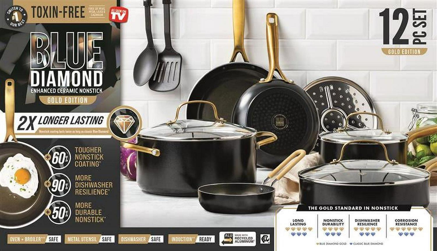 Blue Diamond Gold Edition Ceramic Nonstick 12 Piece Cookware Set, Gold - Image 2
