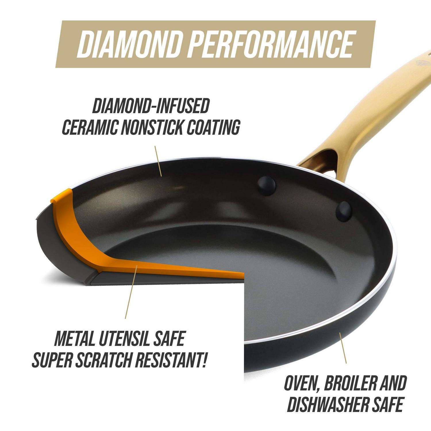 Blue Diamond Gold Edition Ceramic Nonstick 12 Piece Cookware Set, Gold - Image 5