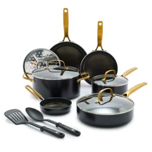 Blue Diamond Gold Edition Ceramic Nonstick 12 Piece Cookware Set, Gold