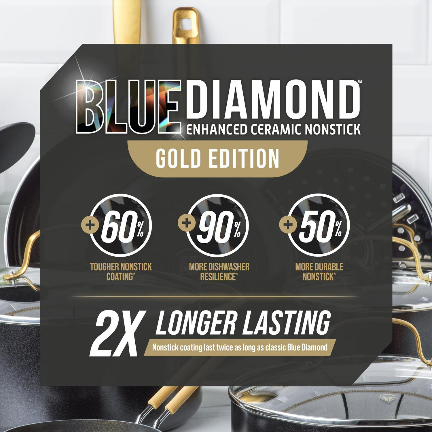 Blue Diamond Gold Edition Ceramic Nonstick 12 Piece Cookware Set, Gold - Image 4