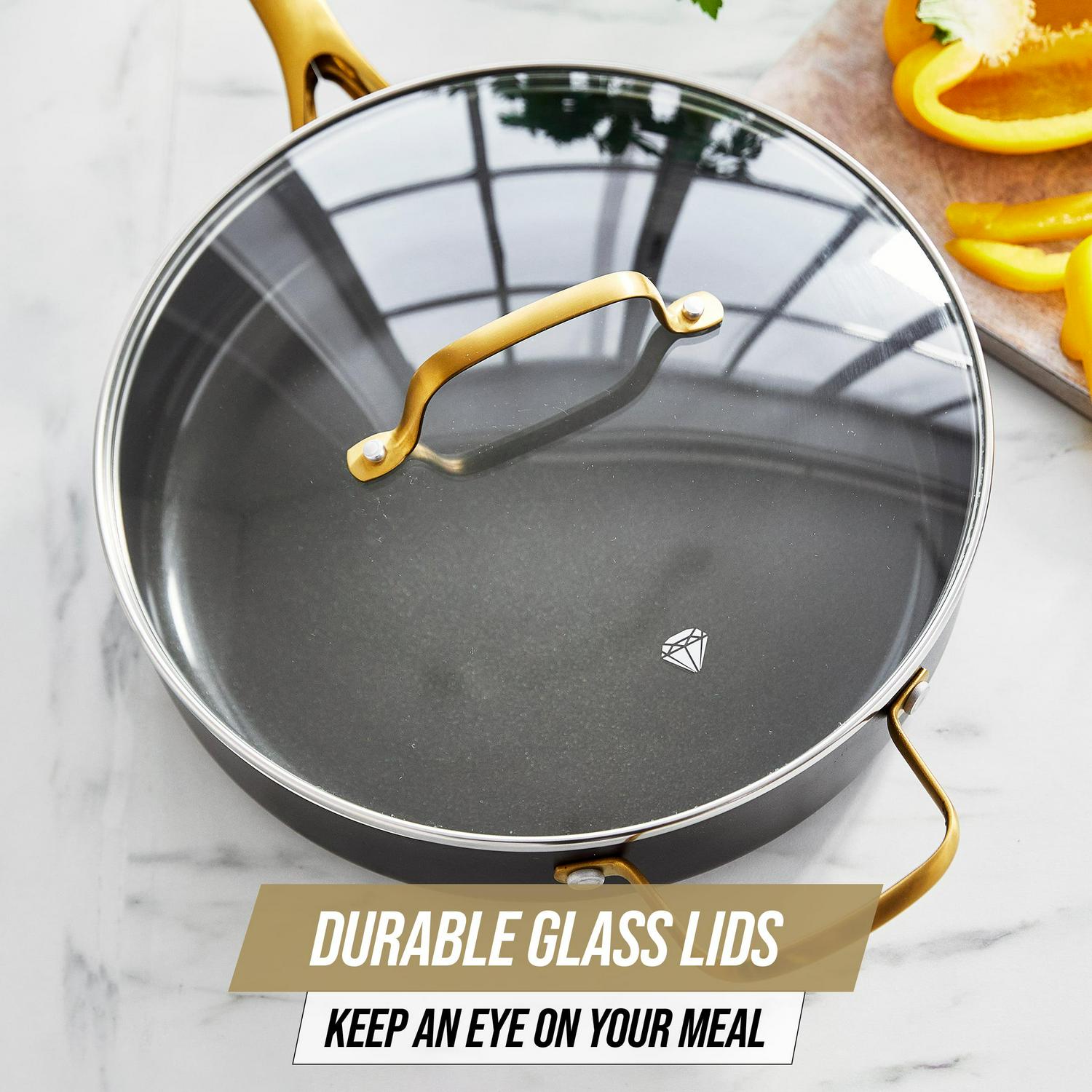 Blue Diamond Gold Edition Ceramic Nonstick 12 Piece Cookware Set, Gold - Image 10