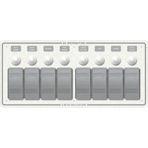 Blue Sea Systems #8271 Switch Panel, Contura w/ Breakers, 8 Switches, White