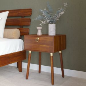 Alden Solid Wood Nightstand/Side Table/End Table, Fully Assembled, with 1-Drawer for Mid Century Bedroom and Living Room, (12mm), Dark Chocolate