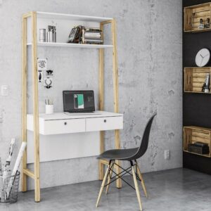 Boahaus Bangkok Modern Computer Desk, 2 File Drawers, White Finish, for Adults