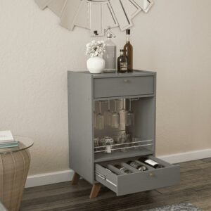 Boahaus Belfast Mini Bar Cabinet with Drawers, Wine Storage, Glass Rack, and Grey Matte Finish – Space-Saving Modern Bar Furniture for Small Apartments
