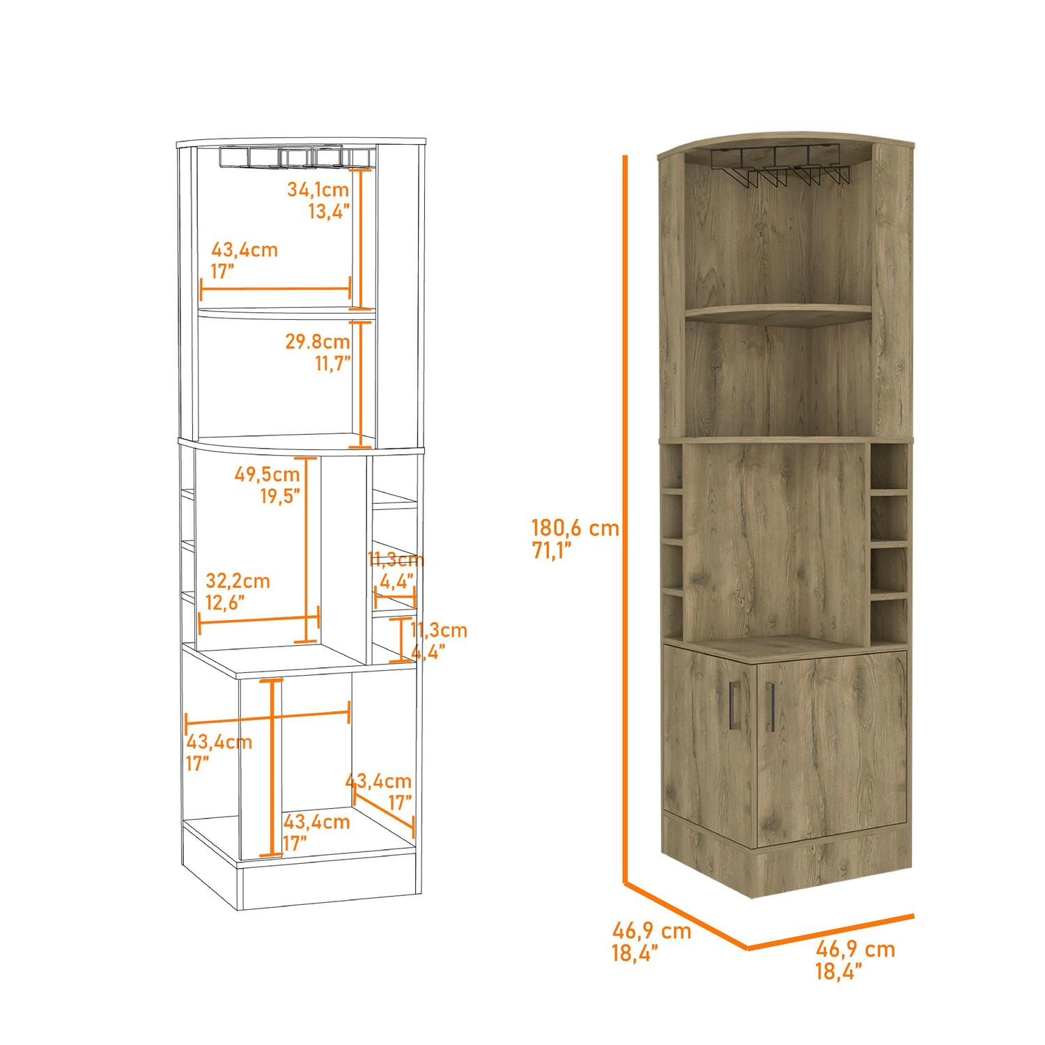 Boahaus Birmingham Modern Bar Cabinet, 3 Open Shelves, 2 Cabinets, Macadamia - Image 5