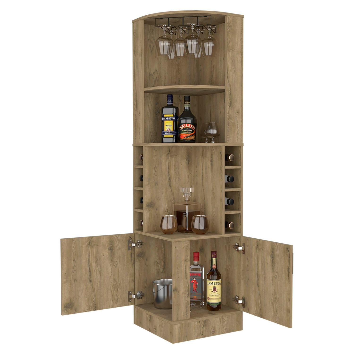 Boahaus Birmingham Modern Bar Cabinet, 3 Open Shelves, 2 Cabinets, Macadamia - Image 4
