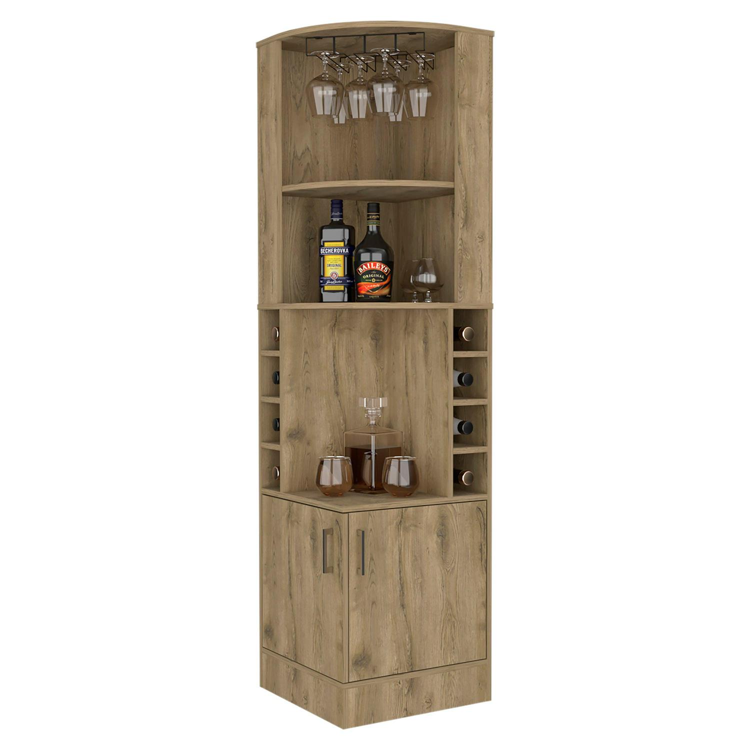 Boahaus Birmingham Modern Bar Cabinet, 3 Open Shelves, 2 Cabinets, Macadamia - Image 3