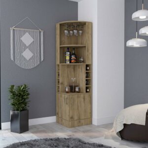 Boahaus Birmingham Modern Bar Cabinet, 3 Open Shelves, 2 Cabinets, Macadamia