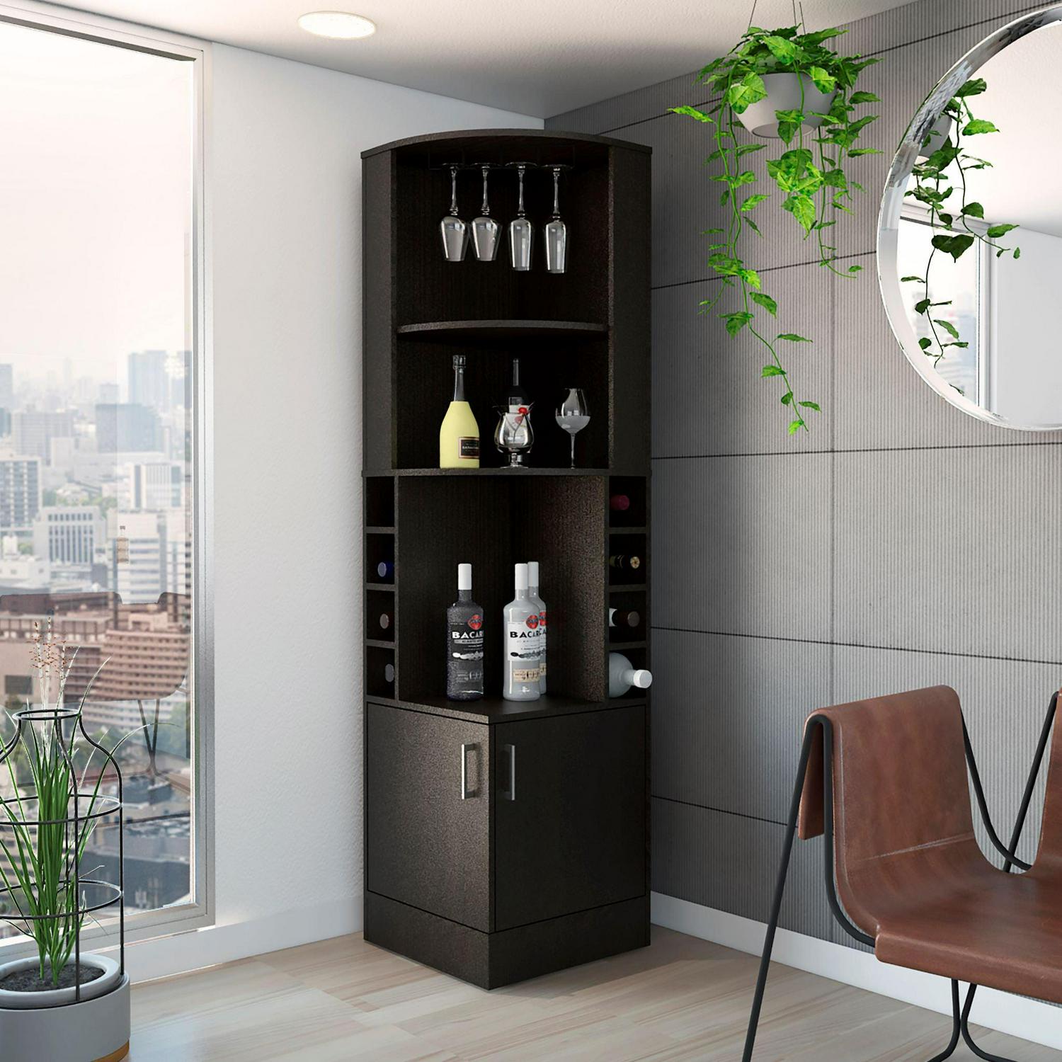 Boahaus Birmingham Modern Bar Black Painted with Wine Rack
