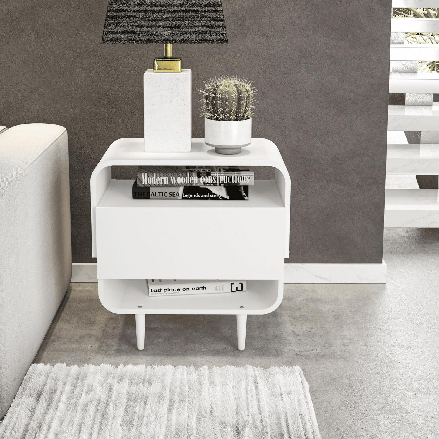 Boahaus Cadiz Modern One Drawer Nightstand, White Finish, for Bedroom - Image 2