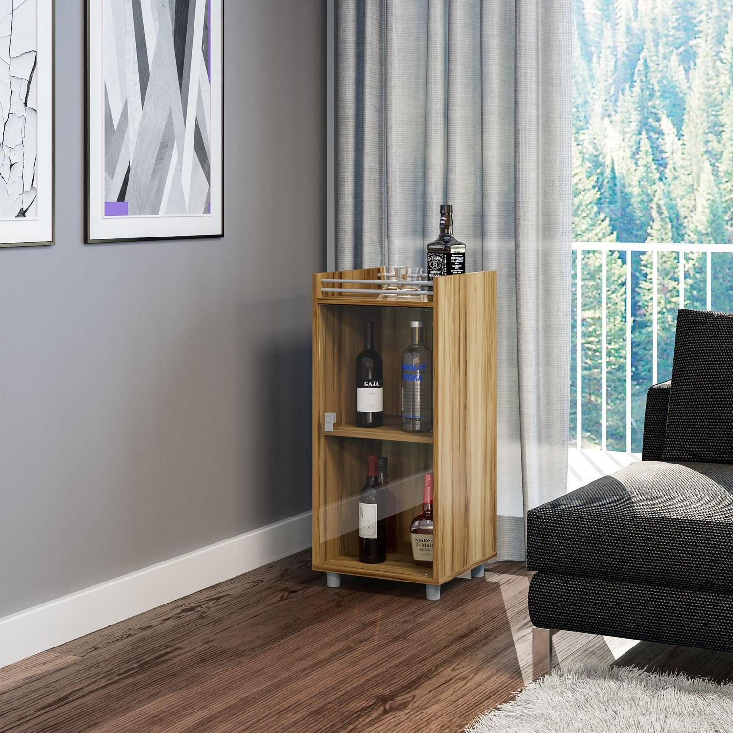 Boahaus Classic Mini Bar, One Clear Glass Door, 2 Shelves, Brown - Image 2