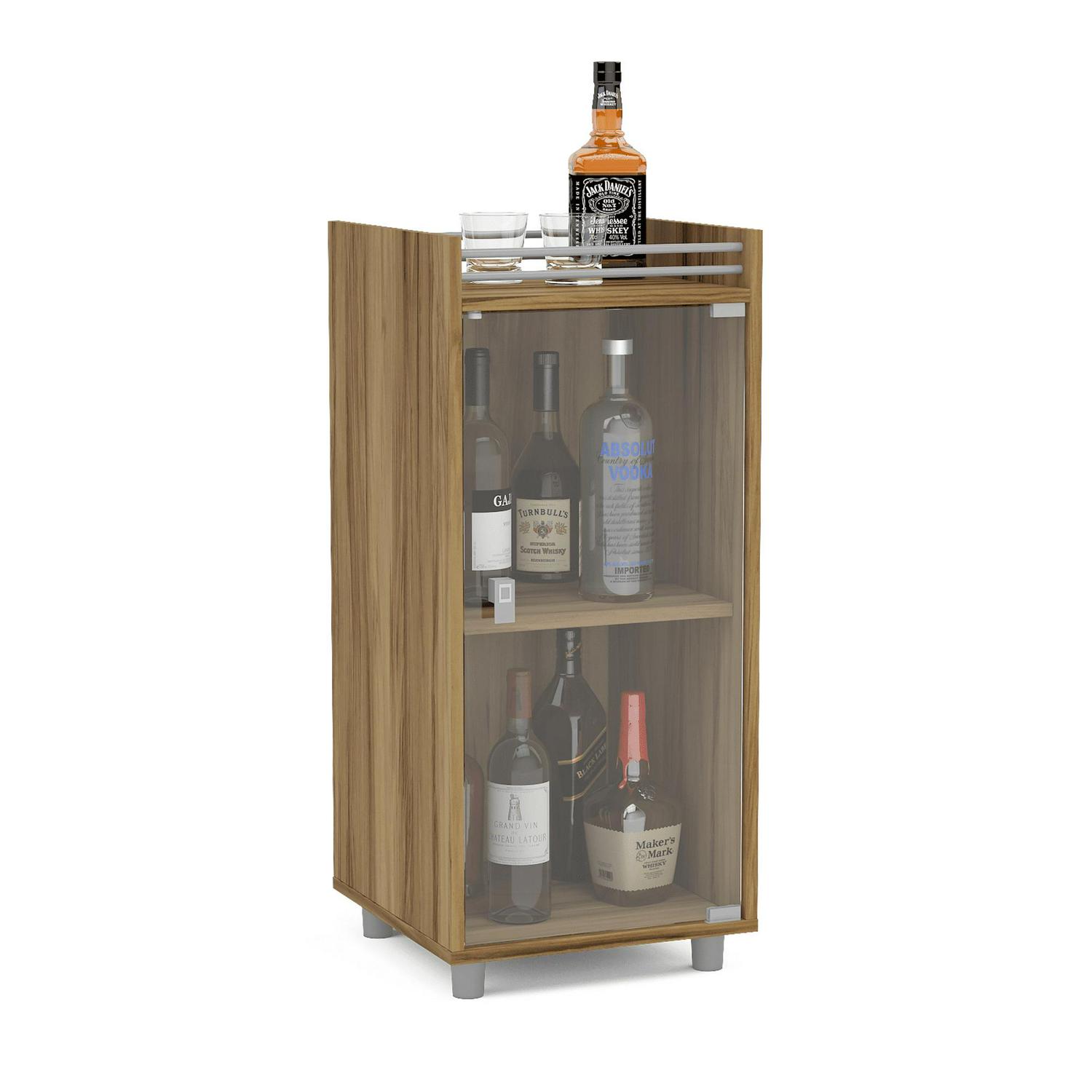 Boahaus Classic Mini Bar, One Clear Glass Door, 2 Shelves, Brown - Image 3