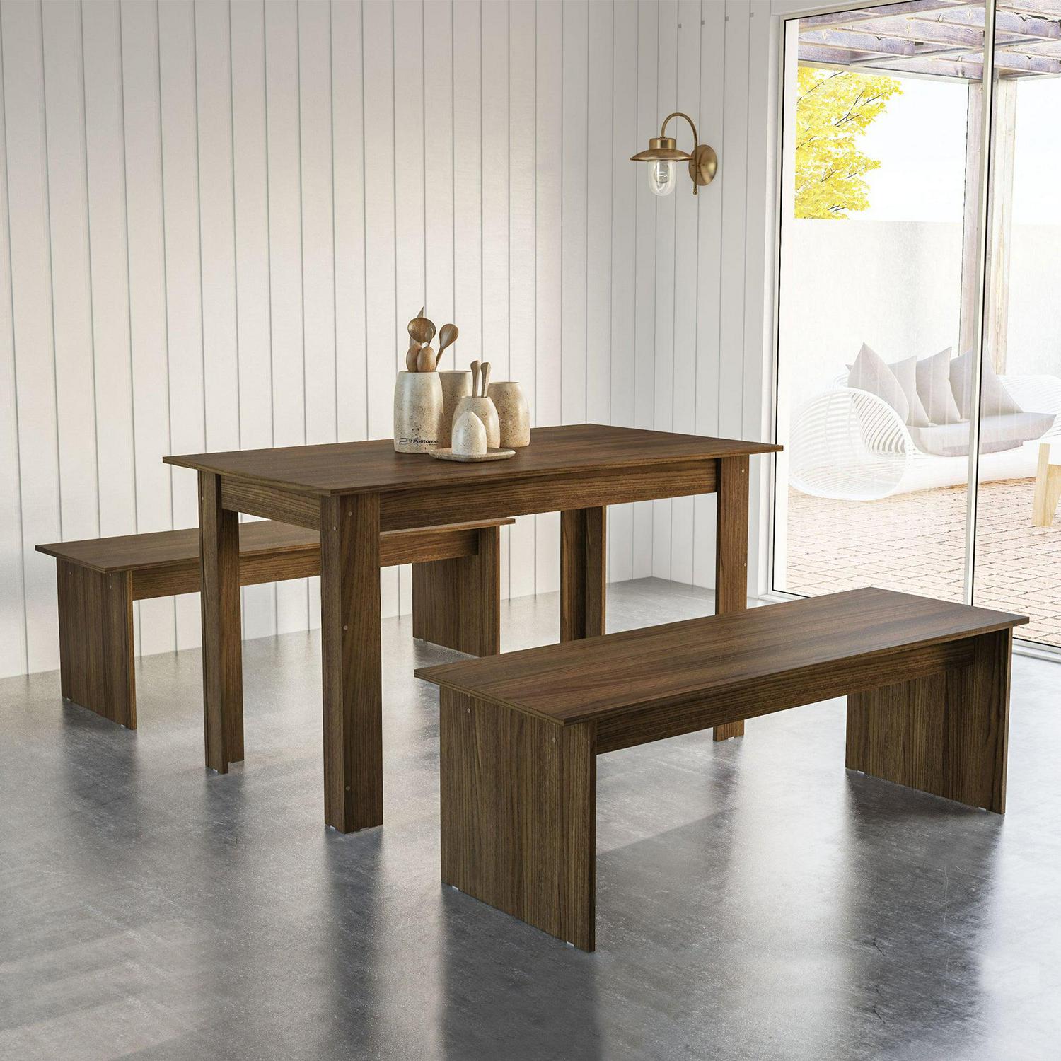 Boahaus Denali Dining Set, up to 4 Persons, Benches Included, Dark Bown, 30" H Table - Image 2