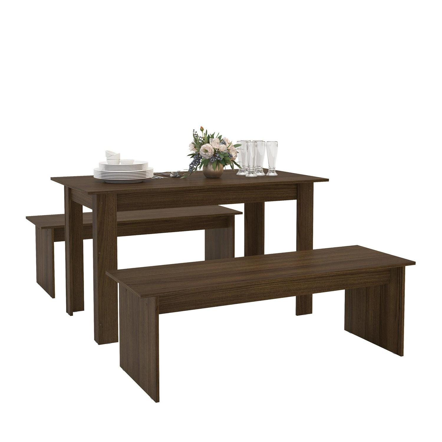 Boahaus Denali Dining Set, up to 4 Persons, Benches Included, Dark Bown, 30" H Table - Image 4