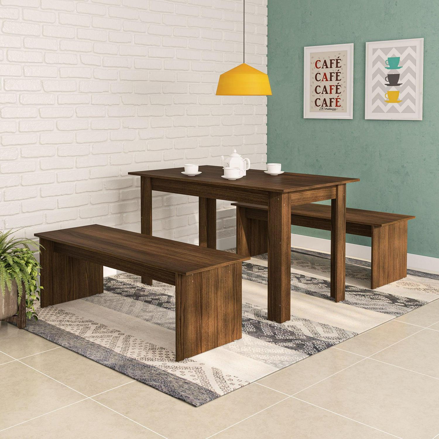 Boahaus Denali Dining Set, up to 4 Persons, Benches Included, Dark Bown, 30" H Table - Image 3