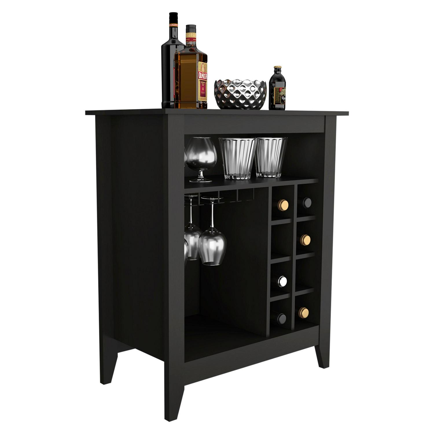 Boahaus Gibraltar Modern Bar Cabinet, 2 Open Shelves, Wine Rack, Black Wengue - Image 3